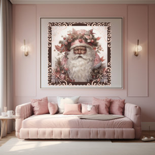 Black Santa Portrait: Soft Pinks & Earth Tones Poster