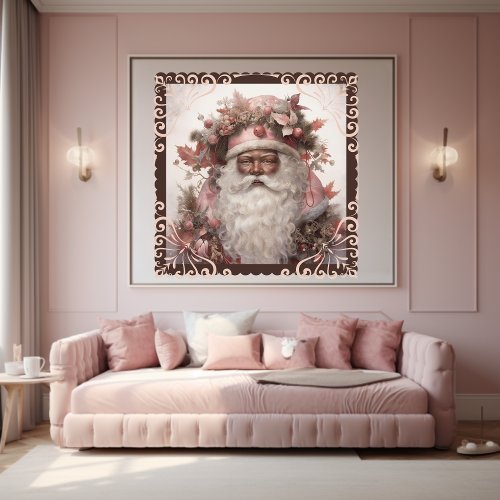 Black Santa Portrait Soft Pinks  Earth Tones Poster