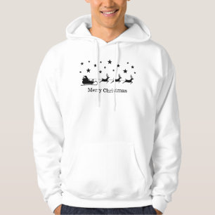 Black Santa Sleigh And Deer & Merry Christmas Text Hoodie