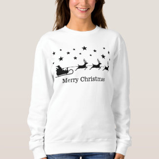 Black Santa Sleigh And Deer &amp; Merry Christmas Text Sweatshirt