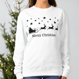 Black Santa Sleigh And Deer &amp; Merry Christmas Text Sweatshirt