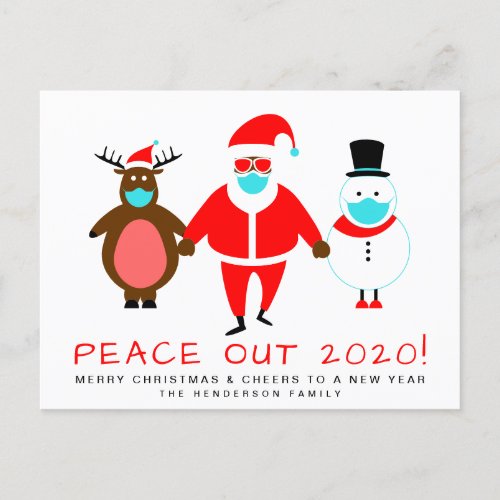 Black Santa Snowman Reindeer Mask Peace Out 2020 Holiday Postcard