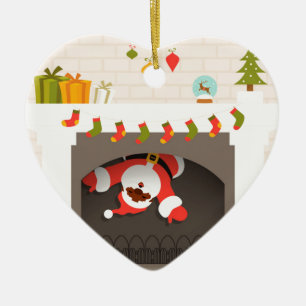 black santa stuck in fireplace ceramic ornament