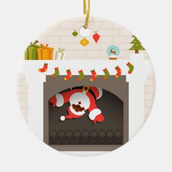 Black Santa Stuck In Fireplace Ceramic Ornament by funnychristmas at Zazzle