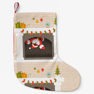 black santa stuck in fireplace christmas stocking