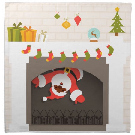 Black Santa Stuck In Fireplace Cloth Napkin