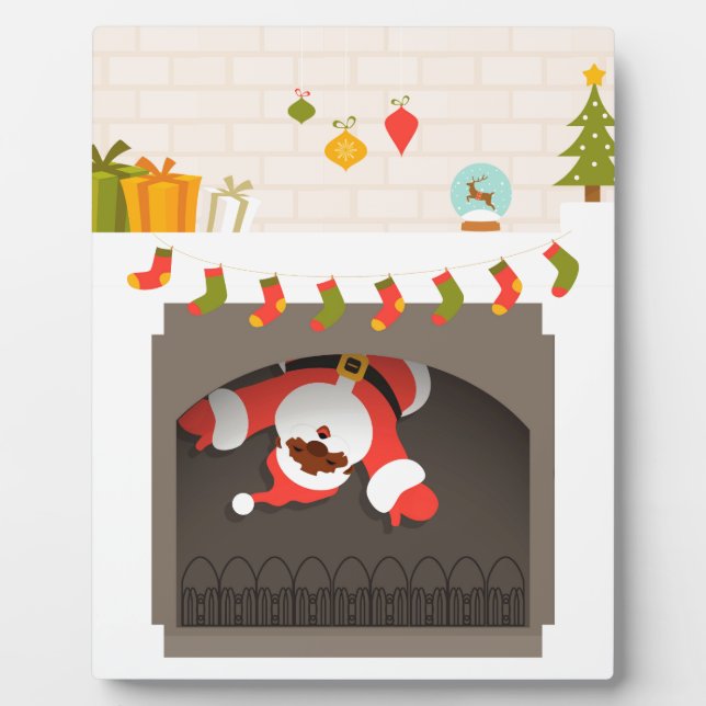 black santa stuck in fireplace plaque (Front)