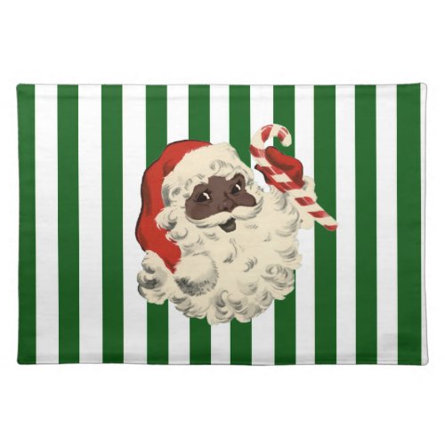 Black Santa with Candy Cane Cloth Placemat