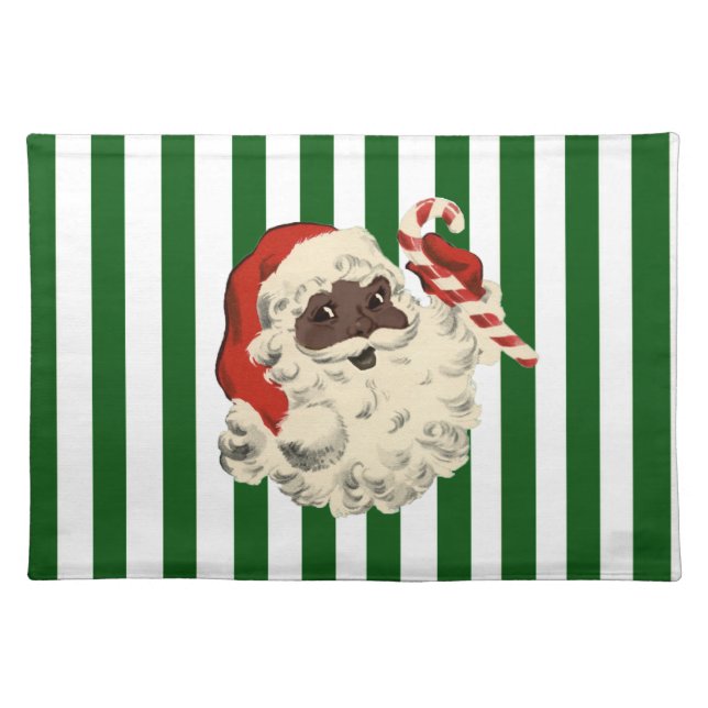 Black Santa with Candy Cane Cloth Placemat (Front)