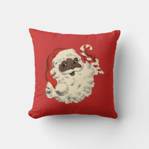 Black Santa with Candy Cane Throw Pillow