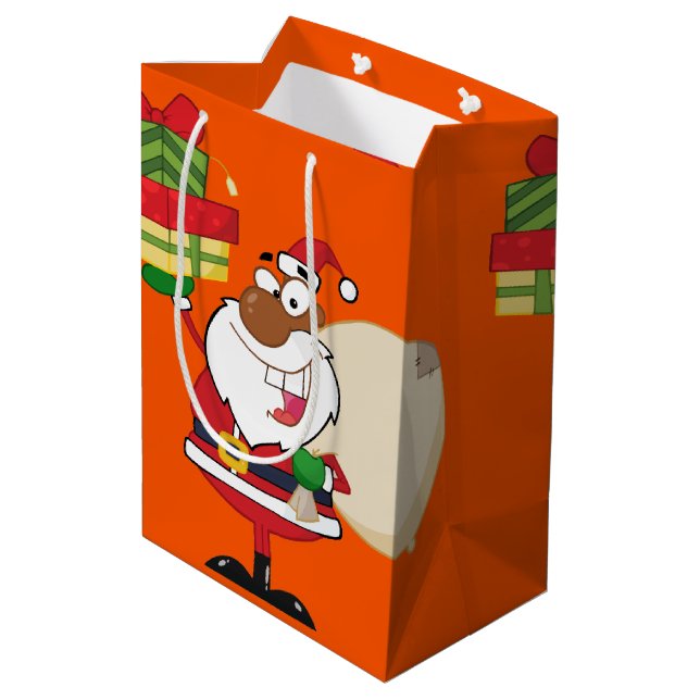 Black Santa with Gifts Medium Gift Bag (Back Angled)