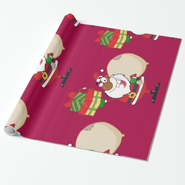 Black Santa with Gifts Wrapping Paper (Unrolled)