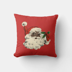 Black Santa with Holly Throw Pillow