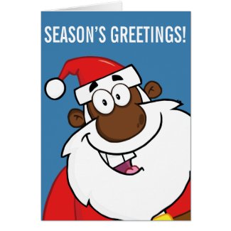 Black Santa with Reindeer Greeting Cards
