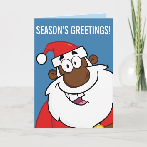 Black Santa with Reindeer Holiday Card