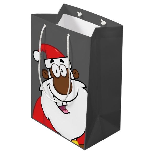 Black Santa with Reindeer Medium Gift Bag (Back Angled)