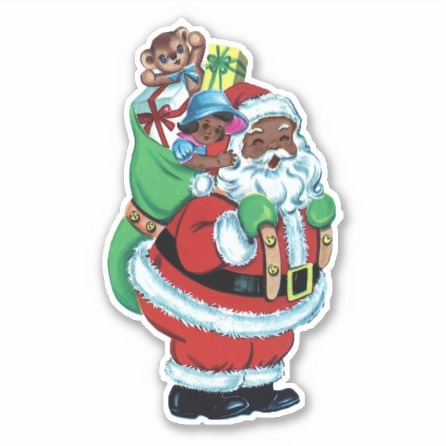 Black Santa with Toys Sticker (Front)