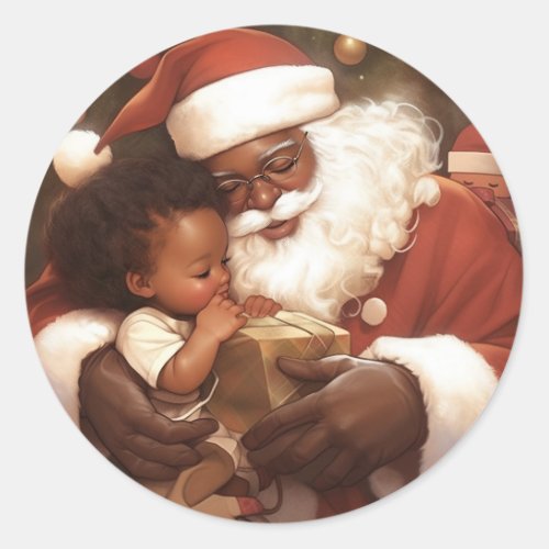  Black Santas  Giving  Heart of Joy Classic Round Sticker