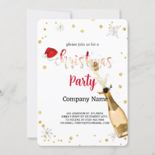 Black, Santa's Hat,Champagne Christmas Company Invitation