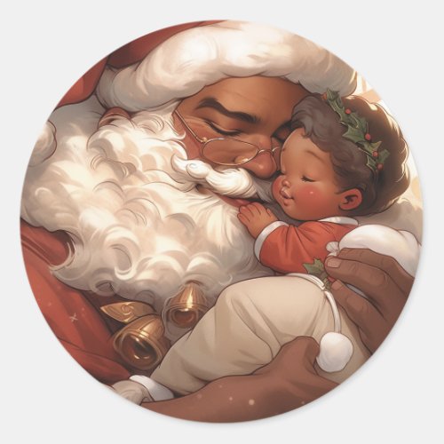 Black Santas  Joy Classic Round Sticker