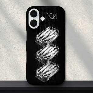 Black Sardine Art Grunge Drawing Custom Monogram iPhone 16 Case