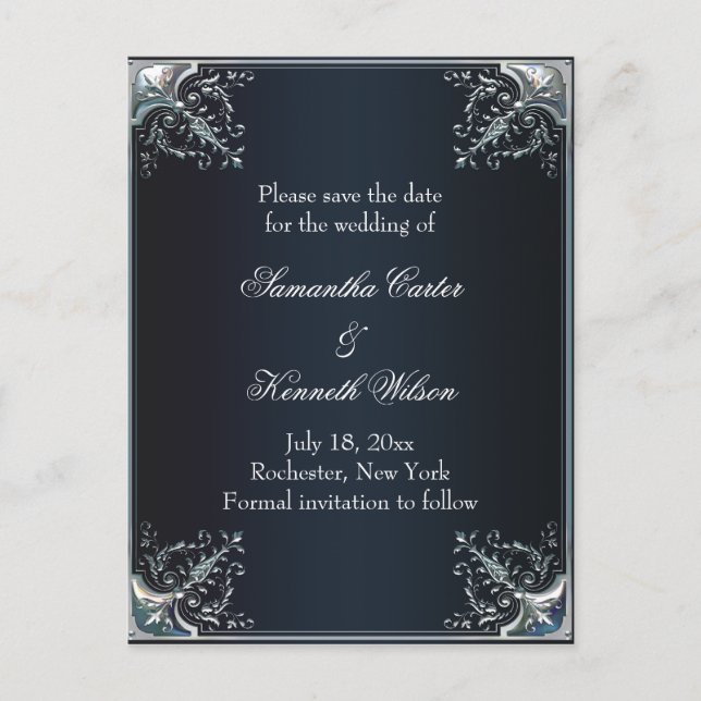 Black Satin Black Tie Wedding Invitations (Front)