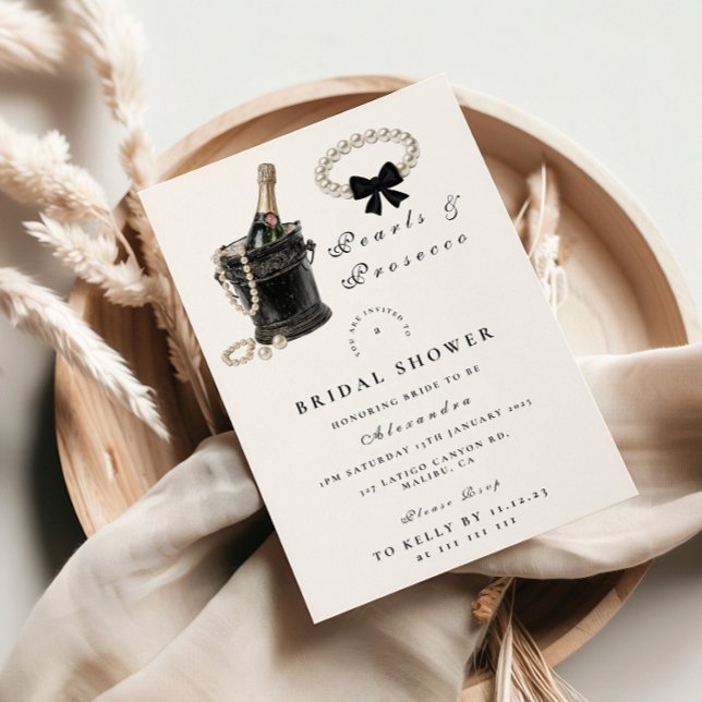 Black Satin Bow Pearls Bridal Shower Invitation (Creator Uploaded)