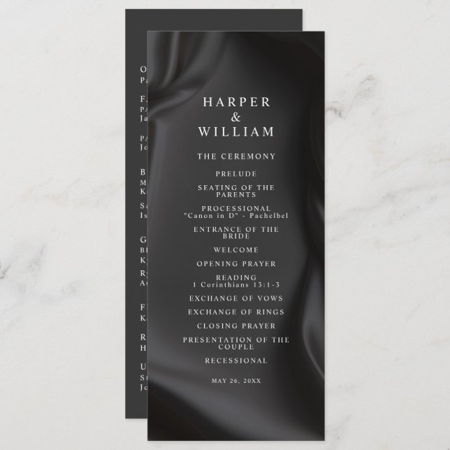 black Satin Elegance Wedding Program (Front/Back)