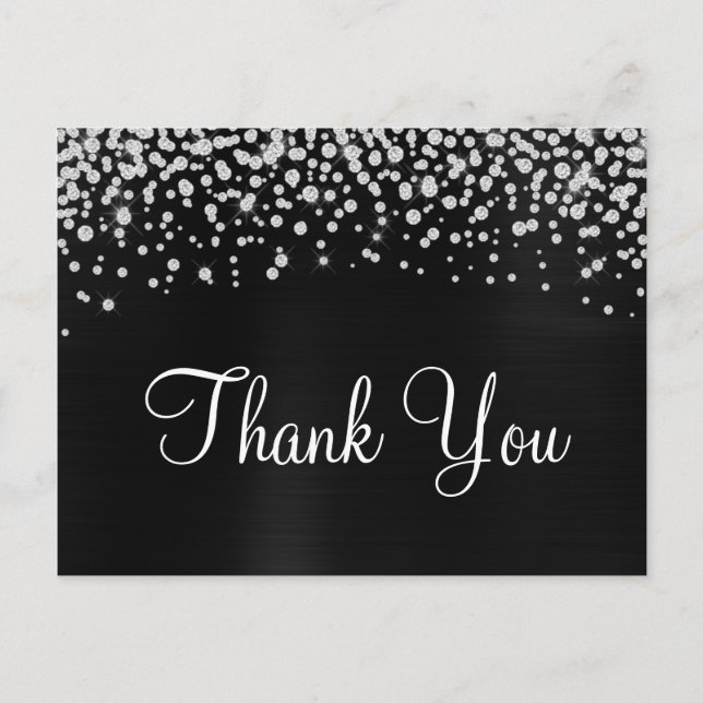 Black Satin Foil Diamond Confetti Thank You Postcard (Front)