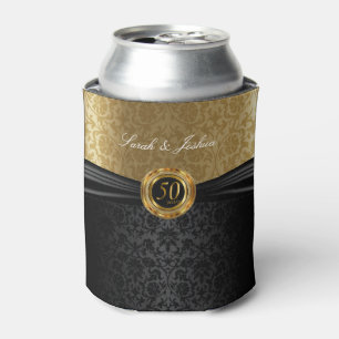 Black Satin & Gold Damask - 50th Anniversary Can Cooler