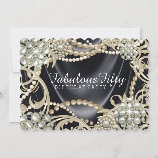 Black Satin Pearl Glamorous Birthday Party Invitation (Front)
