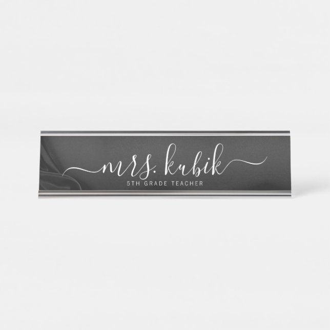 Black Satin Personalized Teacher Desk Name Plate (Front)