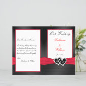 Black Satin Pleasts with Hearts Wedding Program (Standing Front)