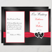 Black Satin Pleasts with Hearts Wedding Program (Front/Back)