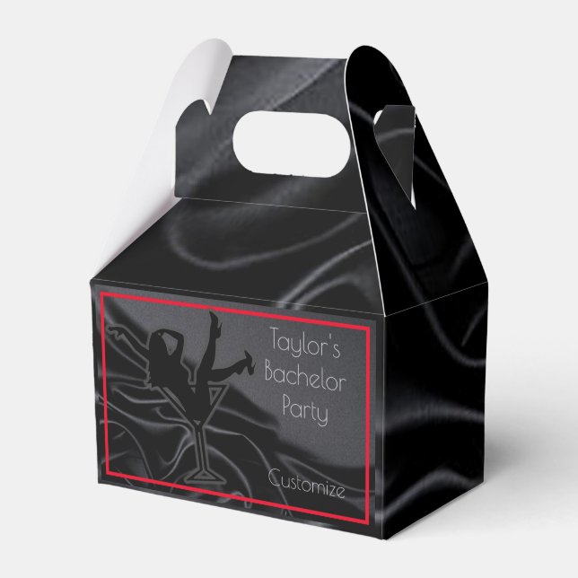 Black Satin Silhouette Bachelor Party Favor Boxes (Front Side)