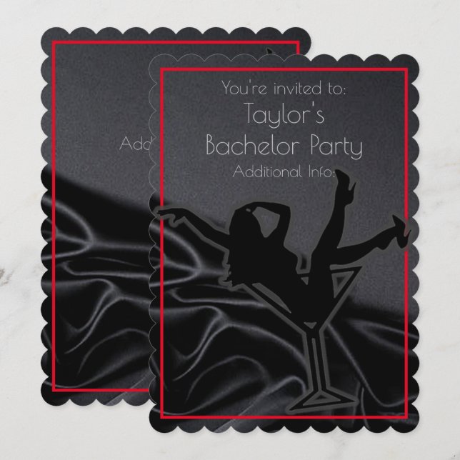 Black Satin Silhouette Bachelor Party Invitation (Front/Back)