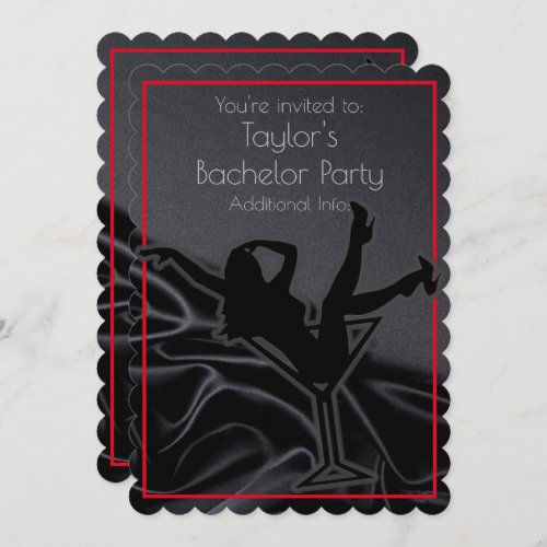 Black Satin Silhouette Bachelor Party Invitation