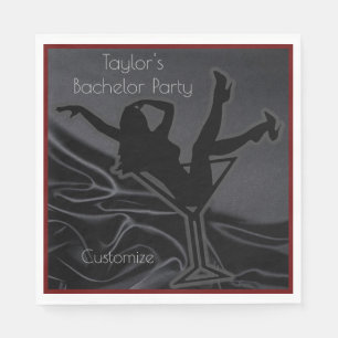 Black Satin Silhouette Bachelor Party Napkins