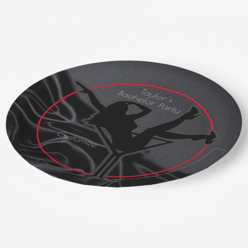 Black Satin Silhouette Bachelor Party Paper Plates