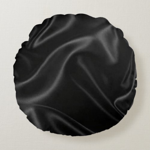 Black Satin Silk Design Round Pillow 
