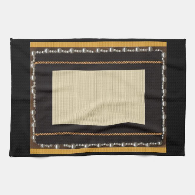 Black Satin Silk Fabric Photo Frame Embellished Wi Towel (Horizontal)