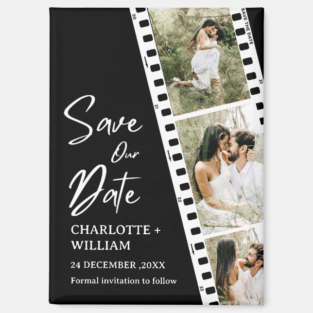 Black Save our Date Photo Booth Wedding Magnet (Front)