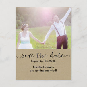 Black SAVE THE DATE Rustic Photo Wedding Postcard