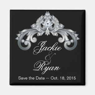 Black Save the Date Wedding Elegant Silver Anniver Magnet