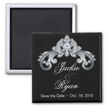 Black Save The Date Wedding Elegant Silver Anniver Magnet by WeddingShop88 at Zazzle