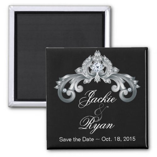 Black Save the Date Wedding Elegant Silver Anniver Magnet