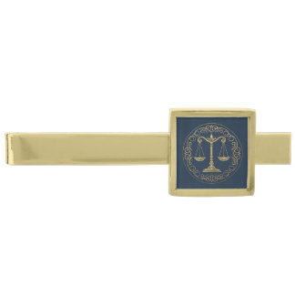 Black Scales of Justice Gold Finish Tie Bar