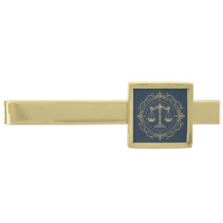 Black Scales of Justice Gold Finish Tie Bar