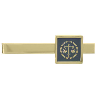 Black Scales of Justice Gold Finish Tie Bar