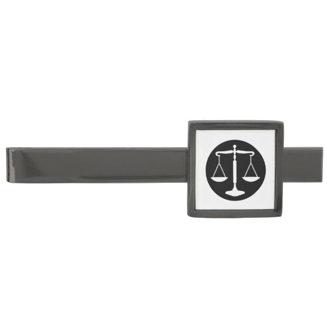 Black Scales of Justice Gunmetal Finish Tie Clip (Front)